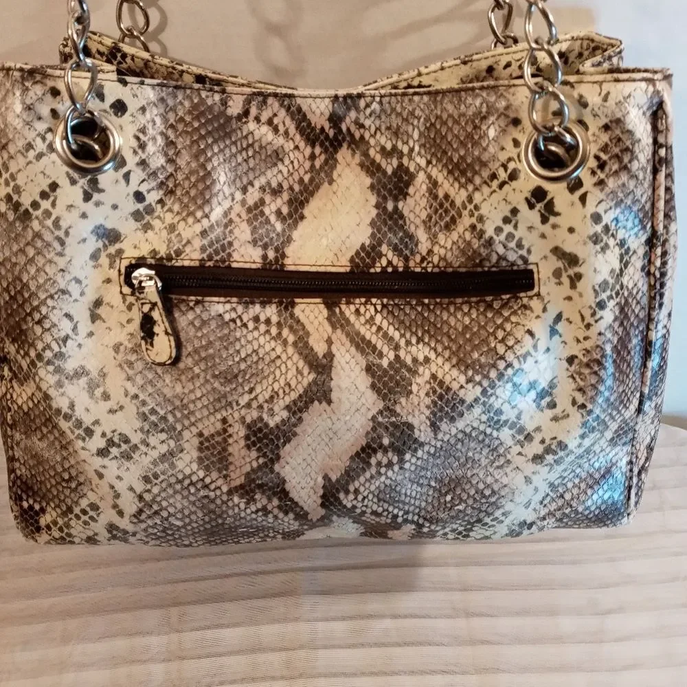 Large Snakeskin Crossbody Silver Chain Bag